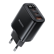СЗУ (Сетевое зарядное устройство) YESIDO YC69, 30W, 1 USB, 2 USB Type C, LED дисплей, цвет черный СЗУ (Сетевое зарядное устройство) YESIDO YC69, 30W, 1 USB, 2 USB Type C, LED дисплей, цвет черный