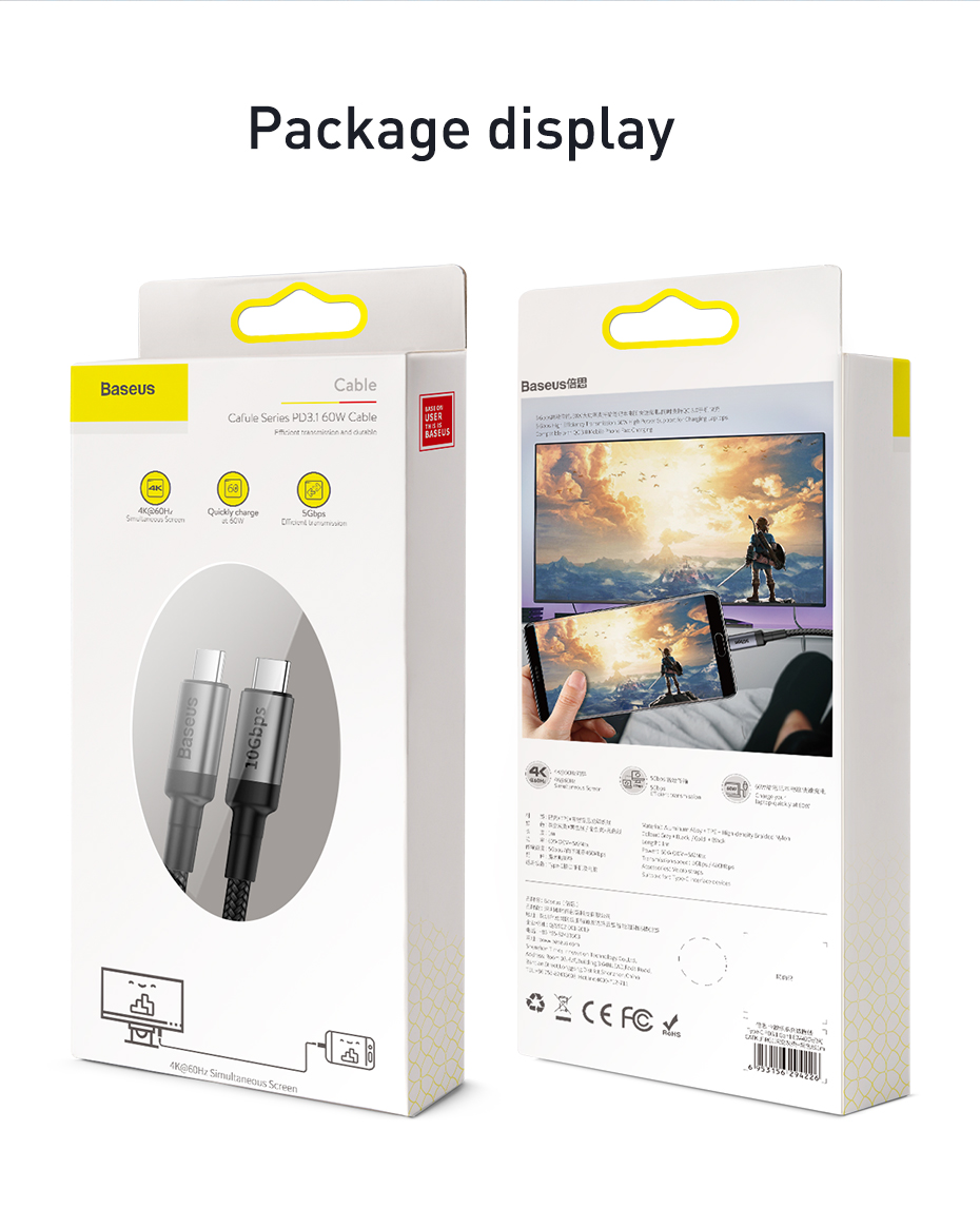 Кабель CATKLF-SG1 Baseus Cafule series cable Type-C PD3.1 Gen2 100W (20V/5A) 10Gbps 1м. Кабель CATKLF-SG1 Baseus Cafule series cable Type-C PD3.1 Gen2 100W (20V/5A) 10Gbps 1м.