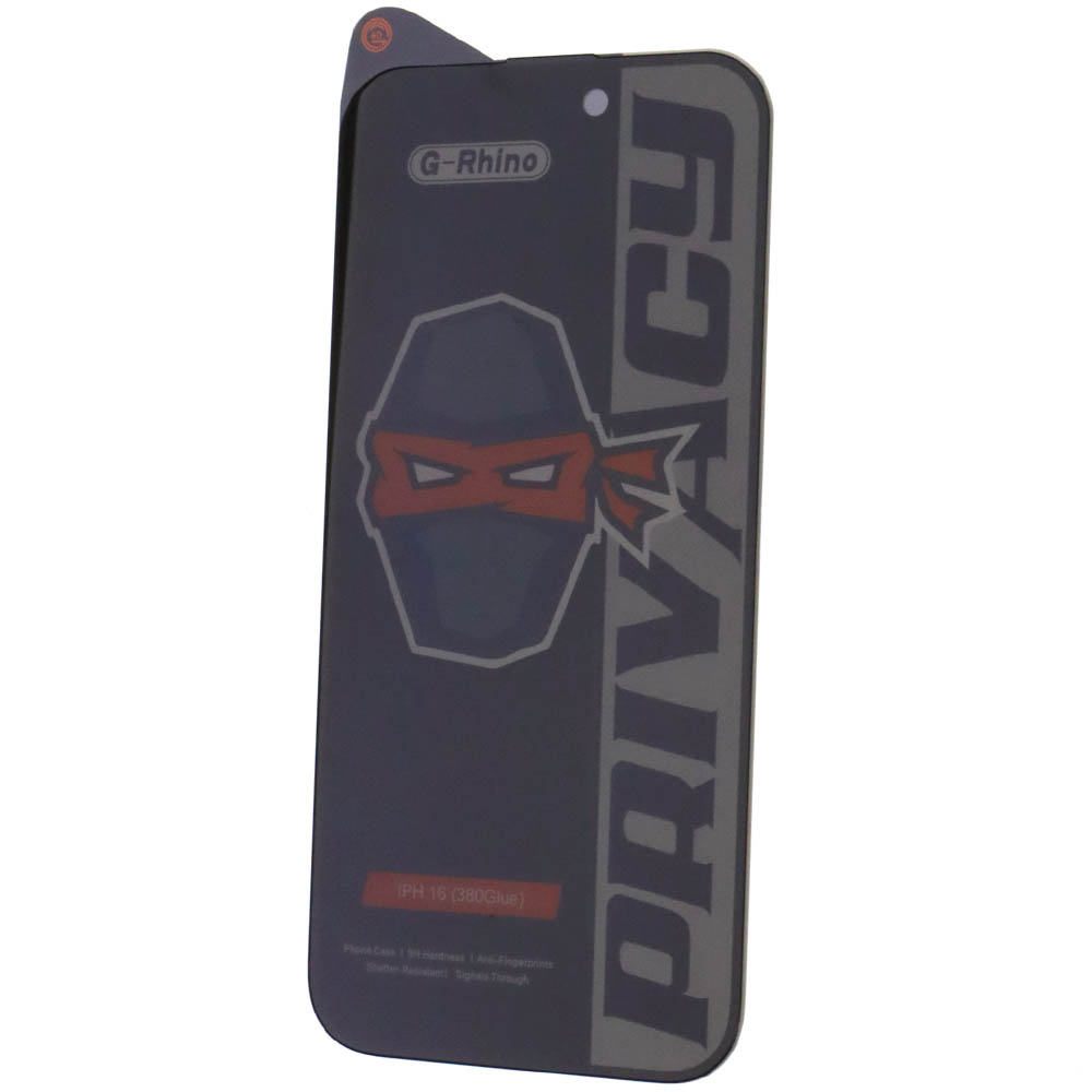Защитное стекло Антишпион G-Rhino для APPLE iPhone 15 (6.1"), APPLE iPhone 16 (6.1"), цвет окантовки черный