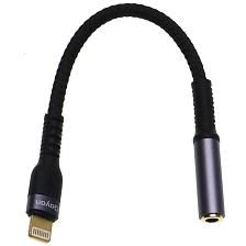 Аудио кабель, переходник QAYAN QAC164 Lightning 8 pin (папа) на AUX (Jack 3.5 мм) (мама), длина 15 см, цвет черный