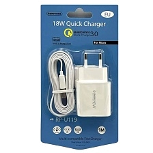 СЗУ (Сетевое зарядное устройство) REMAX Kiddy RP-U119, 18W, 1 USB, кабель Micro USB 1 метр, цвет белый СЗУ (Сетевое зарядное устройство) REMAX Kiddy RP-U119, 18W, 1 USB, кабель Micro USB 1 метр, цвет белый