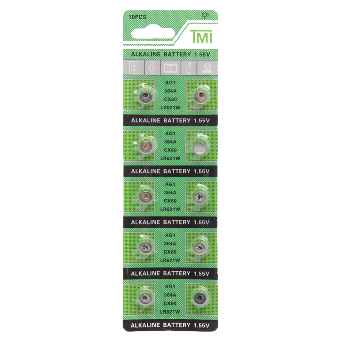 Батарейка TMI AG1 (LR621, LR60, 364A, CX60, SR621SW, LR621W), BL10 Alkaline 1.55V Батарейка TMI AG1 (LR621, LR60, 364A, CX60, SR621SW, LR621W), BL10 Alkaline 1.55V