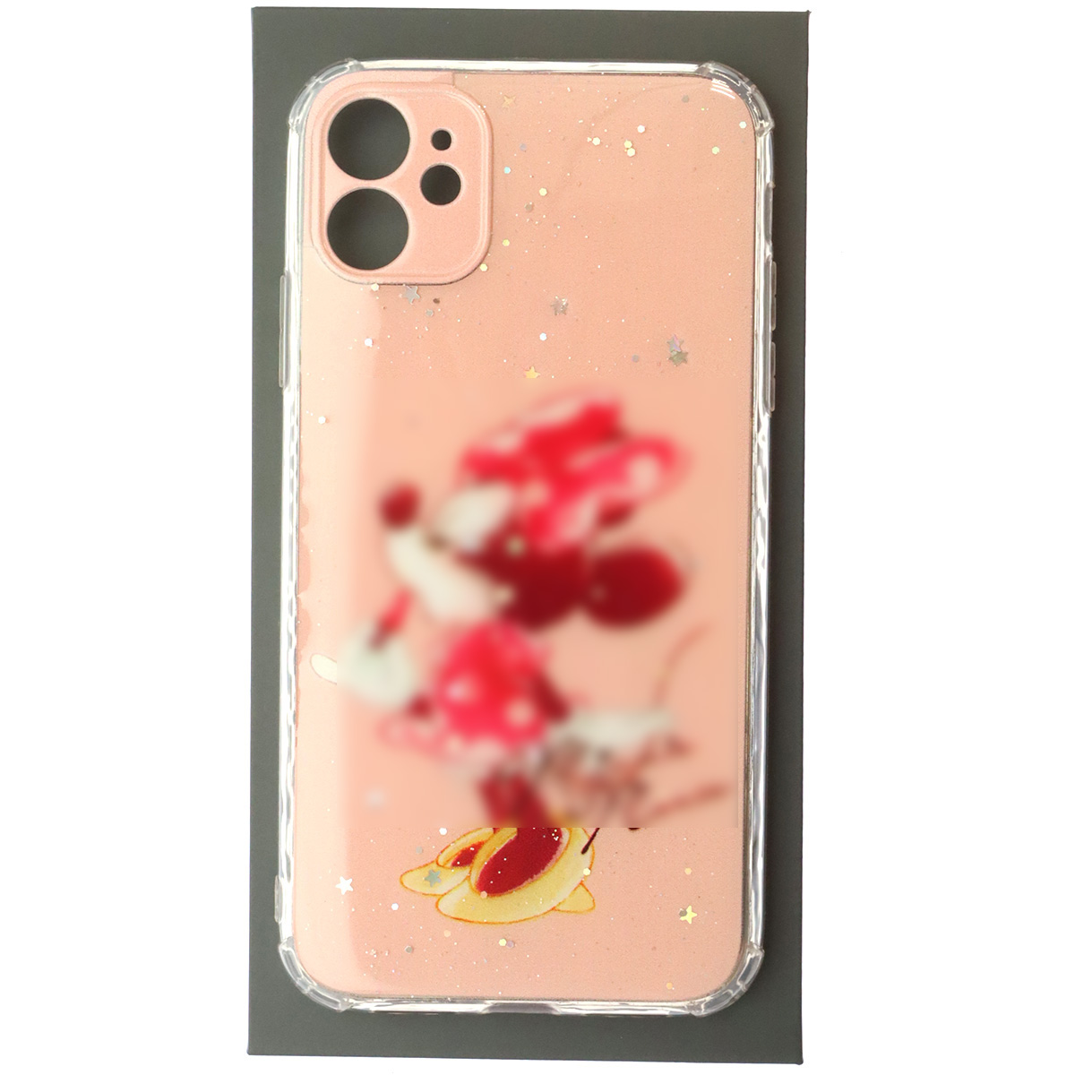 Чехол накладка для APPLE iPhone 11, силикон, глянцевый, блестки, рисунок Мышка с бантом