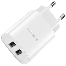 СЗУ (Сетевое зарядное устройство) BOROFONE BN2 Super fast, 2 USB, 2.1А, цвет белый СЗУ (Сетевое зарядное устройство) BOROFONE BN2 Super fast, 2 USB, 2.1А, цвет белый