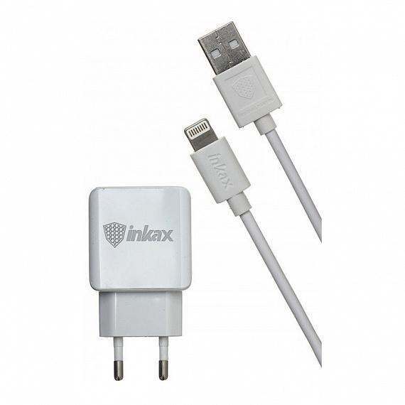 СЗУ на 2 порта USB "inkax" 5V - 2100mA CD-01-IP с кабелем для Apple lightning 8 pin цвет белый. СЗУ на 2 порта USB "inkax" 5V - 2100mA CD-01-IP с кабелем для Apple lightning 8 pin цвет белый.