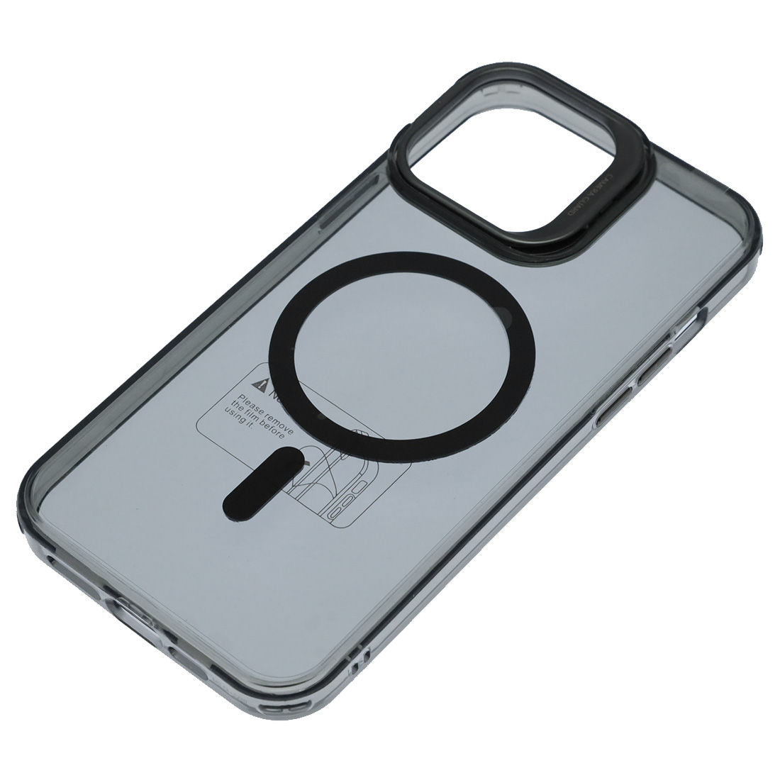 Чехол накладка Sky Armor с поддержкой MagSafe для APPLE iPhone 12 Pro Max, 13 Pro Max, подставка, цвет прозрачно черный Чехол накладка Sky Armor с поддержкой MagSafe для APPLE iPhone 12 Pro Max, 13 Pro Max, подставка, цвет прозрачно черный