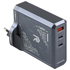 СЗУ (Сетевое зарядное устройство) REMAX RP-U106 GaN Mecha Warrior Series, 1 USB, 2 TYPE-C, 140W, цвет серый СЗУ (Сетевое зарядное устройство) REMAX RP-U106 GaN Mecha Warrior Series, 1 USB, 2 TYPE-C, 140W, цвет серый