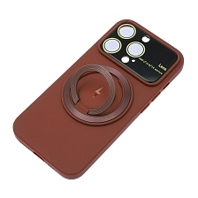 Чехол накладка с поддержкой MagSafe для APPLE iPhone 15 Pro, силикон, защита камеры, подставка, цвет бордовый