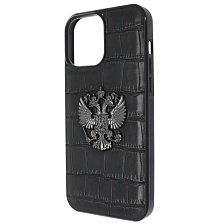 Чехол накладка для APPLE iPhone 13 Pro Max, силикон, бархат, имитация кожи, 3D герб РФ, цвет черный Чехол накладка для APPLE iPhone 13 Pro Max, силикон, бархат, имитация кожи, 3D герб РФ, цвет черный