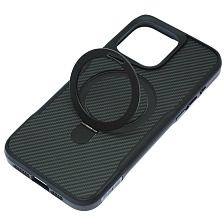 Чехол накладка Sky Armor с поддержкой MagSafe для APPLE iPhone 15 Pro Max, подставка, карбон, цвет черный Чехол накладка Sky Armor с поддержкой MagSafe для APPLE iPhone 15 Pro Max, подставка, карбон, цвет черный