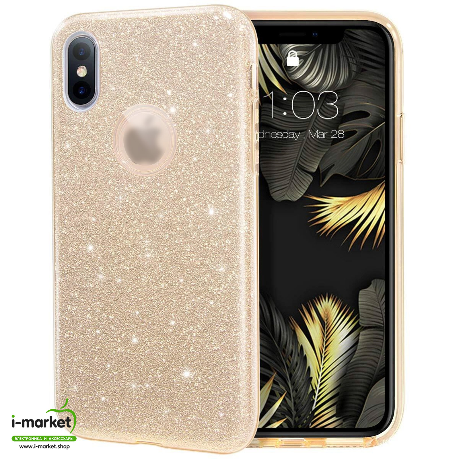 Чехол накладка Shine для APPLE iPhone XR, силикон, блестки, цвет золотистый Чехол накладка Shine для APPLE iPhone XR, силикон, блестки, цвет золотистый