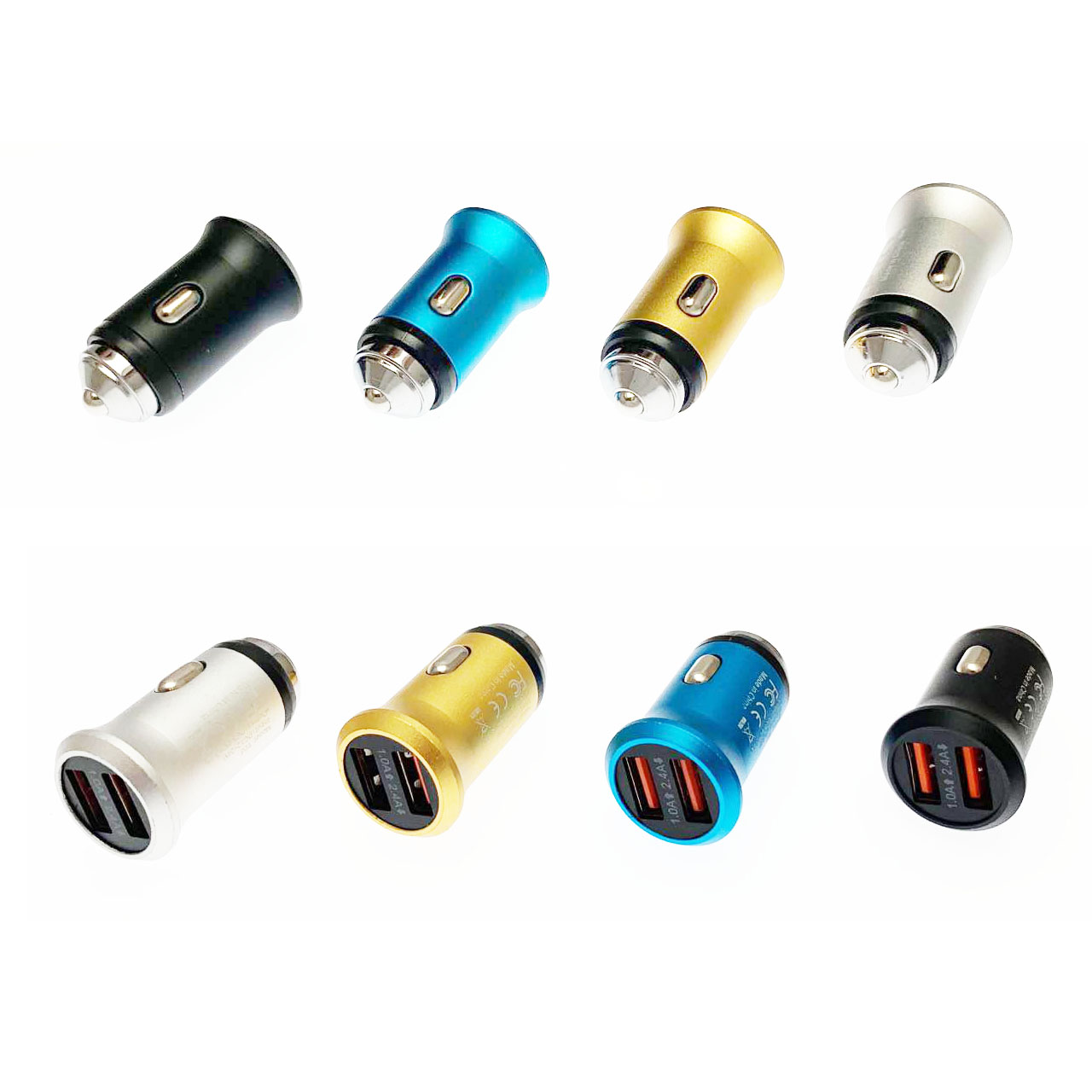 АЗУ (Автомобильное зарядное устройство) T06 Euro Евро (короткий) DC12-24V, 2 USB 5V-3.1A (1-1.0A, 2-2.4A), цвет серебристый.