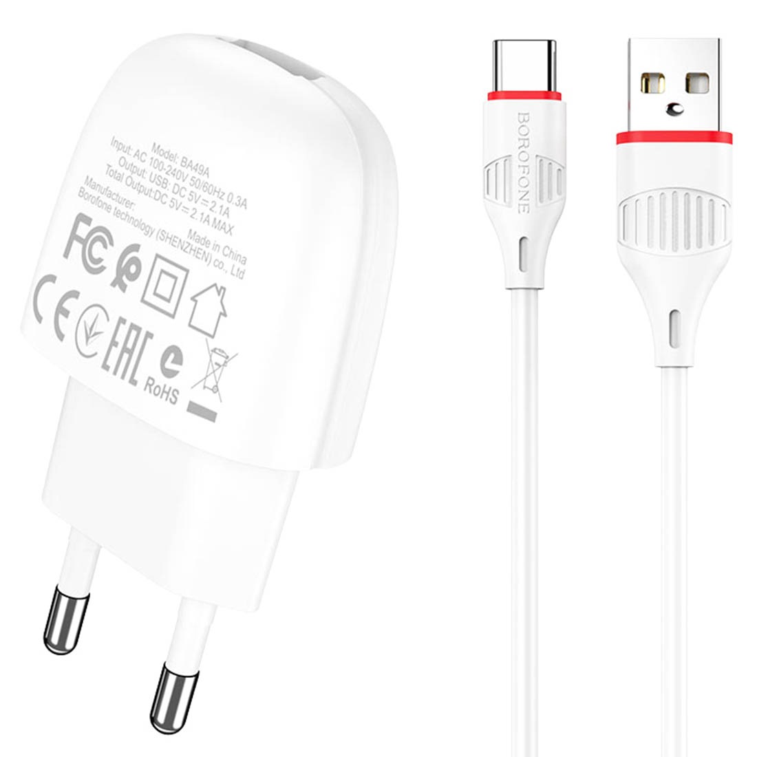 СЗУ (Сетевое зарядное устройство) BOROFONE BA49A Vast Power с кабелем Micro USB, 2.1A, 1 USB, длина 1 метр, цвет белый СЗУ (Сетевое зарядное устройство) BOROFONE BA49A Vast Power с кабелем Micro USB, 2.1A, 1 USB, длина 1 метр, цвет белый