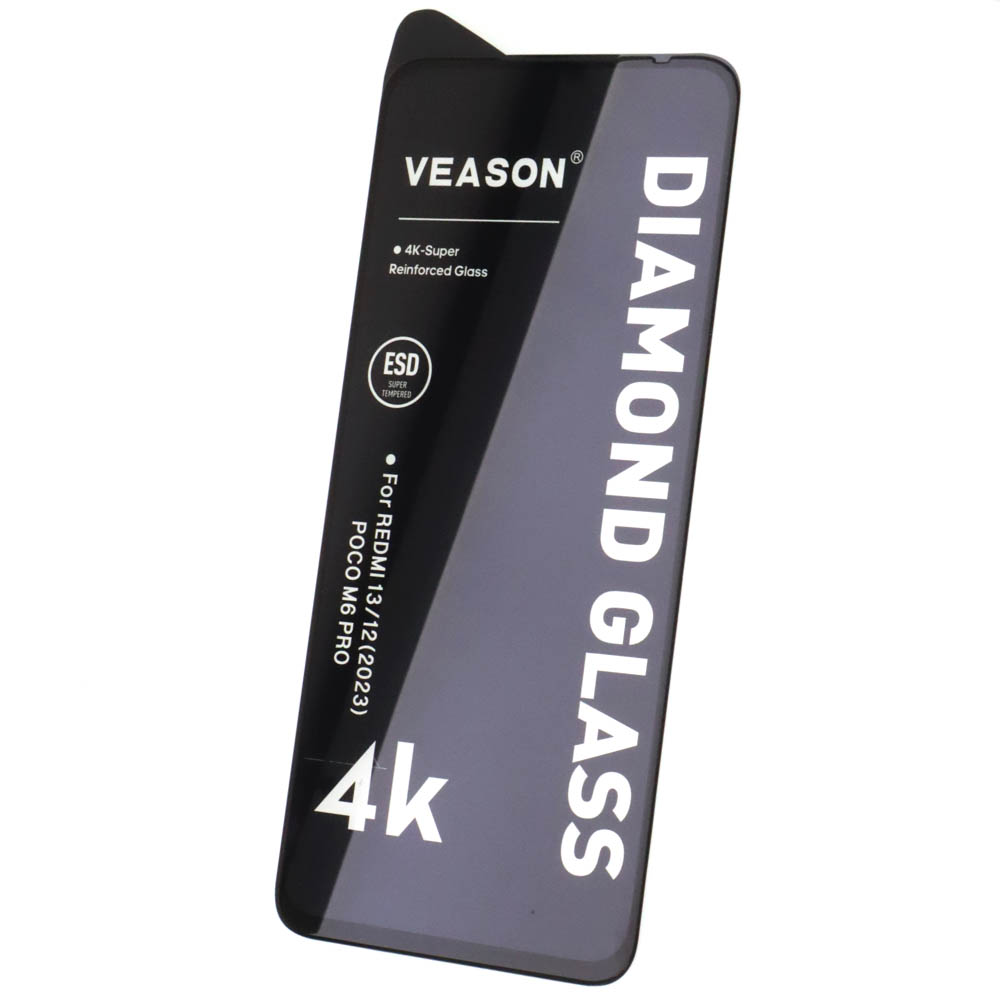 Защитное стекло VEASON Diamond Glass для XIAOMI Redmi 12, XIAOMI Redmi 13, XIAOMI POCO M6 4G, POCO M6 Pro 5G, POCO M6 Plus, цвет окантовки черный