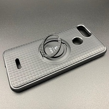 Чехол накладка iFace для XIAOMI Redmi 6A, силикон, металл, кольцом держатель, цвет черный.