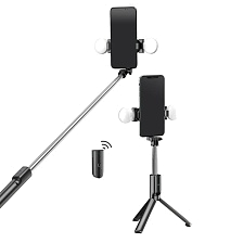 Держатель телескопический, монопод, селфи палка R9 Bluetooth, с пультом, LED подсветка, цвет черный Держатель телескопический, монопод, селфи палка R9 Bluetooth, с пультом, LED подсветка, цвет черный