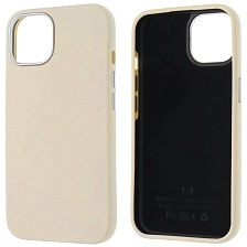 Чехол накладка для APPLE iPhone 14 (6.1"), силикон, пластик, текстура кожи, бархат, цвет молочный
