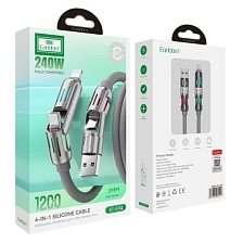 Кабель EARLDOM универсальный 4 в 1, 240W, длина 1.2 метра, цвет серый