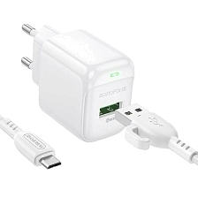 СЗУ (Сетевое зарядное устройство) BOROFONE BAS42A, кабель Micro USB, 18W, 1 USB, QC3.0, цвет белый СЗУ (Сетевое зарядное устройство) BOROFONE BAS42A, кабель Micro USB, 18W, 1 USB, QC3.0, цвет белый