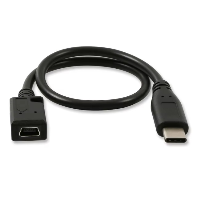 Кабель переходник с Mini USB на Type-C прямой коннектор, длина кабеля 20 см, цвет черный