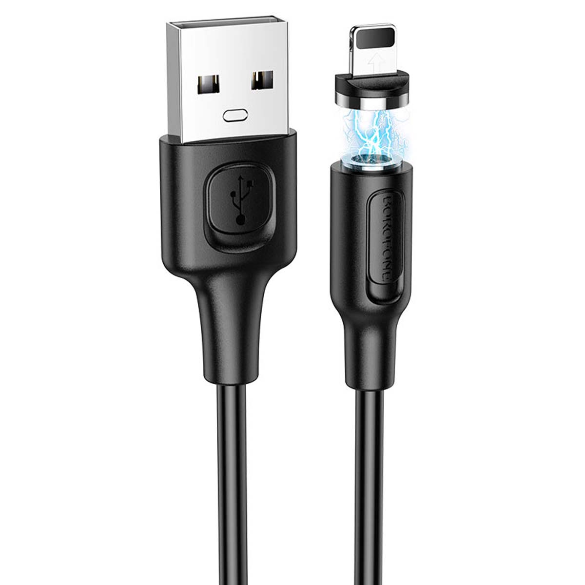 Магнитный зарядный кабель BOROFONE BX41 Amiable Lightning 8 pin, 2.4A, длина кабеля 1 метр, цвет черный | Все по 150