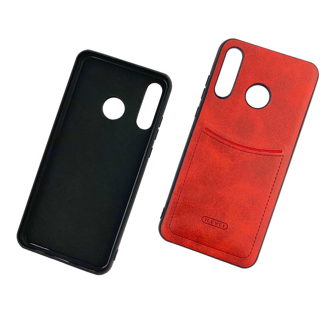 Чехол накладка ILEVEL для HUAWEI P30 Lite (MAR-LX1M), Nova 4E (MAR-ALOO), силикон, под кожу, визитница, цвет красный.