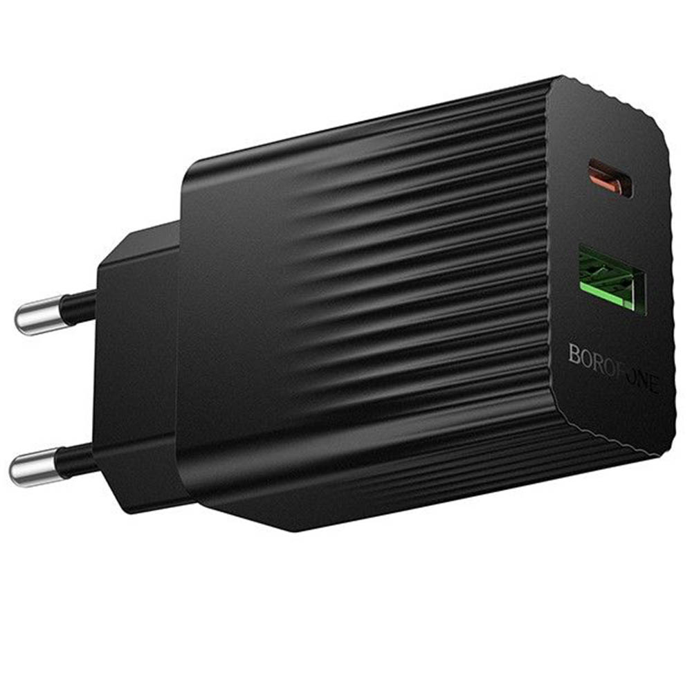 СЗУ (Сетевое зарядное устройство) BOROFONE BAS74A Source, 1 USB Type C, 1 USB A, PD20W, QC3.0, цвет черный