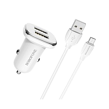 АЗУ (Автомобильное зарядное устройство) BOROFONE BZ12 Lasting power, 2 USB, с кабелем micro USB, цвет белый АЗУ (Автомобильное зарядное устройство) BOROFONE BZ12 Lasting power, 2 USB, с кабелем micro USB, цвет белый