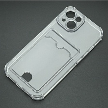 Чехол накладка CARD CASE для APPLE iPhone 15, силикон, отдел для карт, защита камеры, цвет прозрачный Чехол накладка CARD CASE для APPLE iPhone 15, силикон, отдел для карт, защита камеры, цвет прозрачный