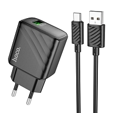 СЗУ (Сетевое зарядное устройство) HOCO CS21A Rich с кабелем USB Type C, 18W, 1 USB, QC3.0, длина 1 метр, цвет черный СЗУ (Сетевое зарядное устройство) HOCO CS21A Rich с кабелем USB Type C, 18W, 1 USB, QC3.0, длина 1 метр, цвет черный