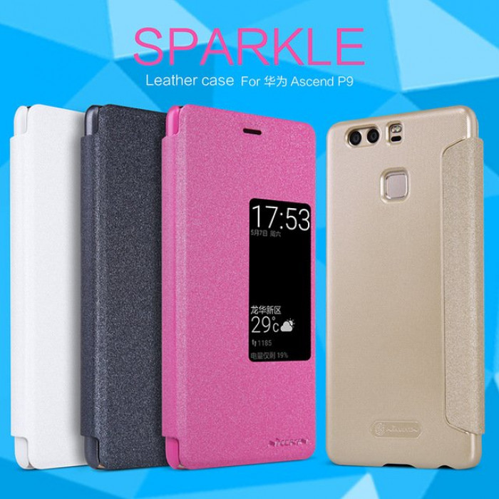 Чехол книжка NILLKIN для HUAWEI P9, окошко, экокожа, цвет графитовый.