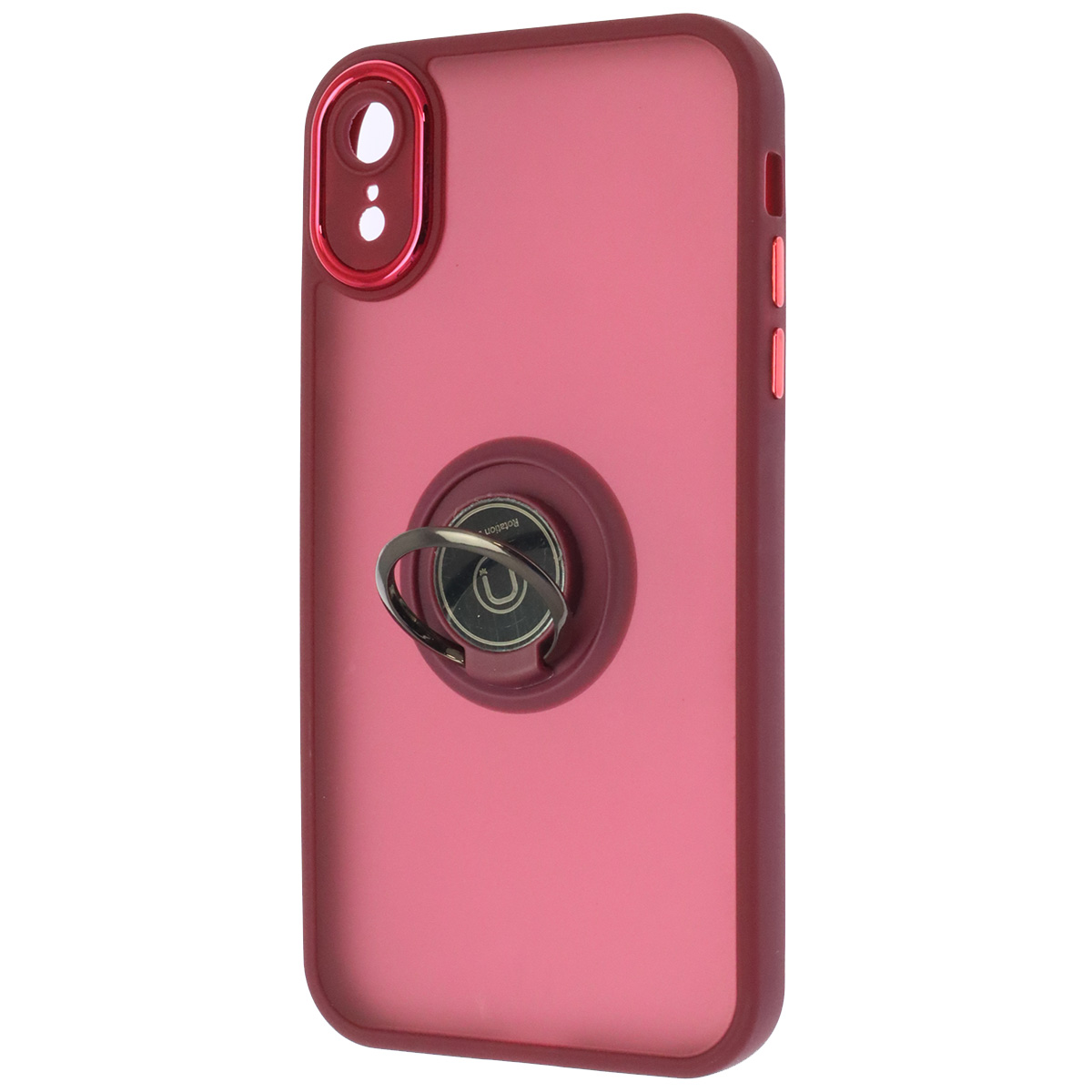 Чехол накладка KING для APPLE iPhone XR, силикон, пластик, кольцо держатель, защита камеры, цвет окантовки бордовый