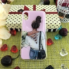 Чехол накладка для APPLE iPhone X, XS, силикон, рисунок девушка с цветами со спины.