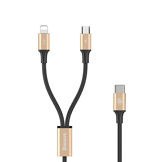 USB-Дата кабель "Baseus" Rapid Series Type-C 2 в 1 кабель 1.2M для Micro+Lightning цвет золотисто/чё. USB-Дата кабель "Baseus" Rapid Series Type-C 2 в 1 кабель 1.2M для Micro+Lightning цвет золотисто/чё.