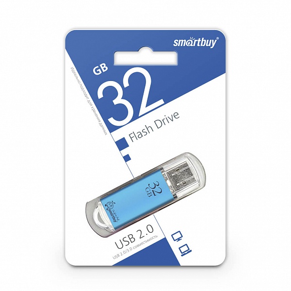 Флешка USB 2.0 32GB SMARTBUY V-Cut, цвет синий