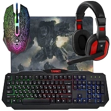 Игровой набор мышь, клавиатура, гарнитура, коврик Defender Target MKP-350, с подсветкой, цвет черный