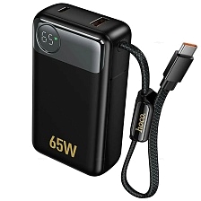 Внешний портативный аккумулятор, Power Bank HOCO Q53 Skillful, 12000 mAh, PD65W, QC3.0, Led дисплей, встроенный кабель USB Type C, цвет черный