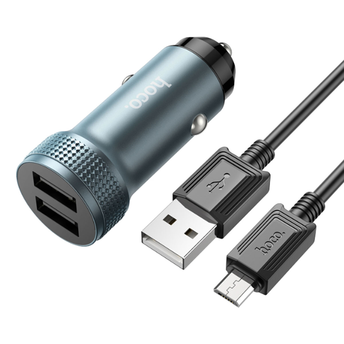 АЗУ (Автомобильное зарядное устройство) HOCO Z49 Level с кабелем Micro USB, 12W, 2 USB, длина 1 метр, цвет серебристый АЗУ (Автомобильное зарядное устройство) HOCO Z49 Level с кабелем Micro USB, 12W, 2 USB, длина 1 метр, цвет серебристый