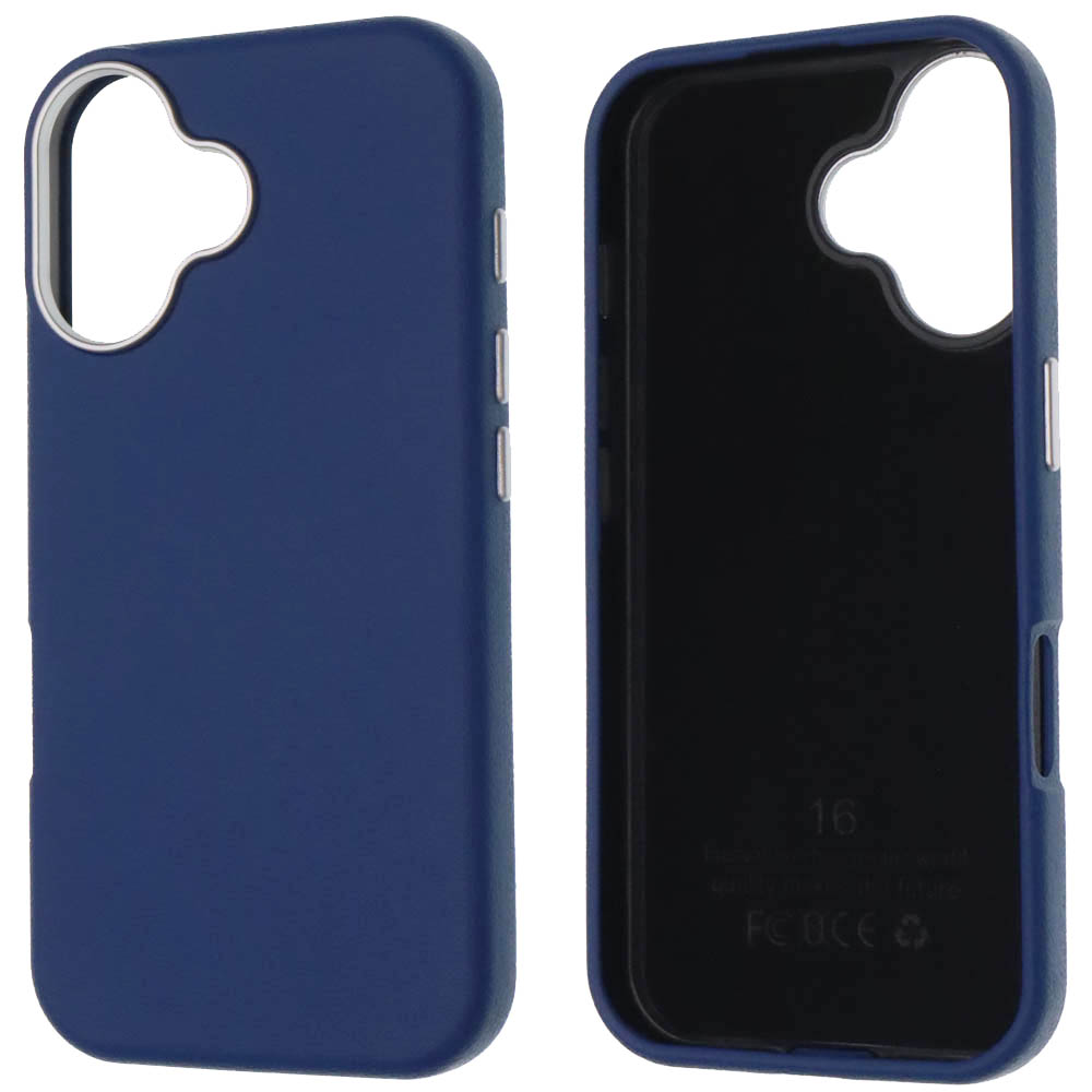 Чехол накладка для APPLE iPhone 16 (6.1"), силикон, пластик, текстура кожи, бархат, цвет темно синий Чехол накладка для APPLE iPhone 16 (6.1"), силикон, пластик, текстура кожи, бархат, цвет темно синий