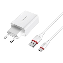 СЗУ (Сетевое зарядное устройство) BOROFONE BA21A Long journey с кабелем USB Type C, 18W, QC3.0, длина 1 метр, цвет белый СЗУ (Сетевое зарядное устройство) BOROFONE BA21A Long journey с кабелем USB Type C, 18W, QC3.0, длина 1 метр, цвет белый