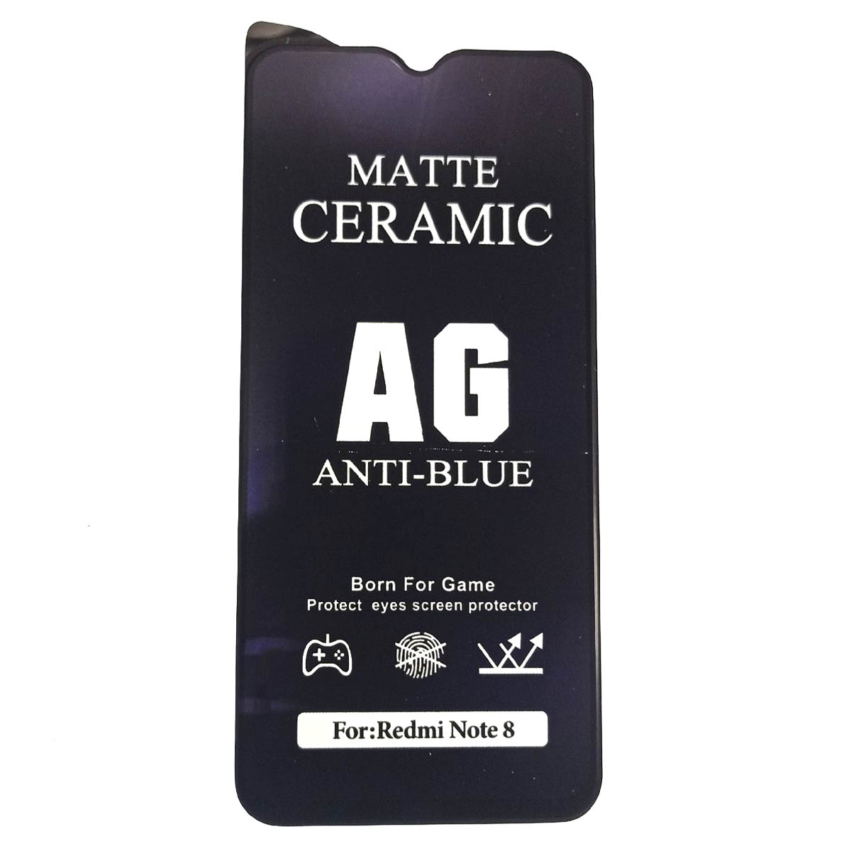 Защитное стекло Ceramic, ANTI-BLUE для XIAOMI Redmi Note 8, матовое, цвет окантовки черный