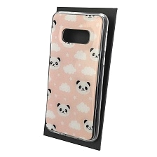 Чехол накладка для SAMSUNG Galaxy S10e (SM-G970), силикон, глянцевый, блестки, рисунок Панды облака Чехол накладка для SAMSUNG Galaxy S10e (SM-G970), силикон, глянцевый, блестки, рисунок Панды облака