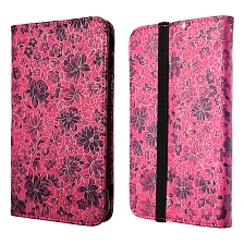 Чехол книжка универсальная для планшета диагональю 6.0, экокожа, цвет малиновый с цветочками