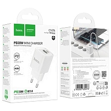 СЗУ (Сетевое зарядное устройство) HOCO C147A, 1 USB 18W, 1 USB Type C 20W, PD20W, QC3.0, цвет белый