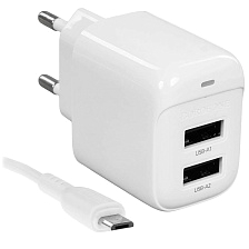 СЗУ (Сетевое зарядное устройство) BOROFONE BAS41A, кабель Micro USB, 12W, 2 USB, цвет белый СЗУ (Сетевое зарядное устройство) BOROFONE BAS41A, кабель Micro USB, 12W, 2 USB, цвет белый