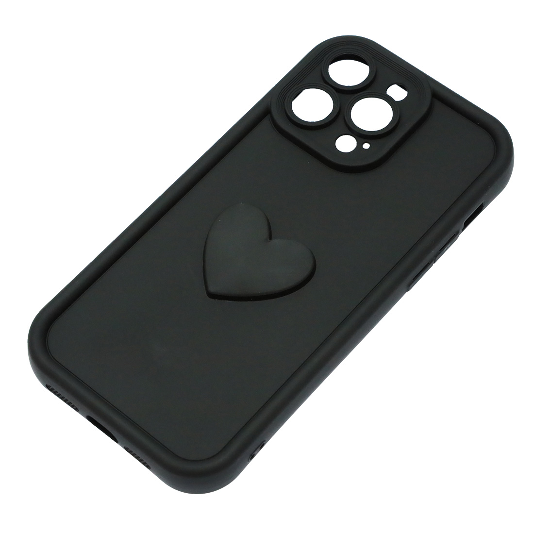 Чехол накладка для APPLE iPhone 14 Pro Max, силикон, 3D сердце, защита камеры, бортики, цвет черный Чехол накладка для APPLE iPhone 14 Pro Max, силикон, 3D сердце, защита камеры, бортики, цвет черный