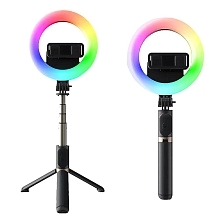 Штатив, монопод MJ07 с кольцевой RGB лампой 16 см, Bluetooth пульт, цвет черный Штатив, монопод MJ07 с кольцевой RGB лампой 16 см, Bluetooth пульт, цвет черный