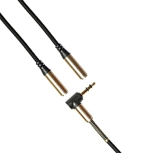 Разветвитель AUX AX01 на наушники 3,5 Jack и микрофон 3,5 Jack, тканевый с металлическими разъёмами, цвет черный Разветвитель AUX AX01 на наушники 3,5 Jack и микрофон 3,5 Jack, тканевый с металлическими разъёмами, цвет черный