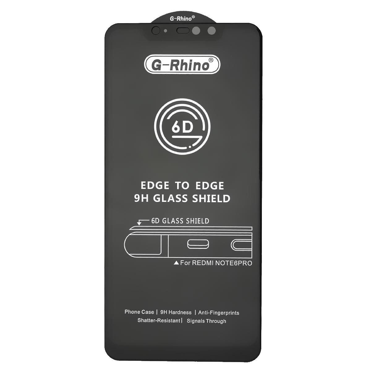 Защитное стекло 6D G-Rhino для XIAOMI Redmi Note 6 Pro, цвет окантовки черный