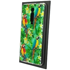 Чехол накладка для XIAOMI Mi 9T, Mi 9T Pro, Redmi K20, Redmi K20 Pro, силикон, глянцевый, блестки, рисунок Попугаи цветы